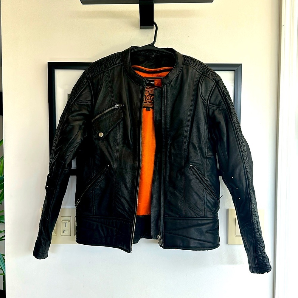 Milwaukee leather black Moto jacket zip out liner size large